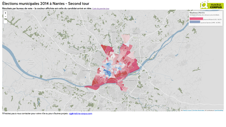 Carte des résultats des muniscipales à Nantes