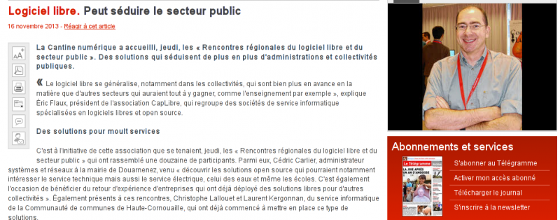 Article du telegramme de Brest du 16 novembre 2013